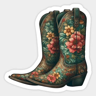 cowboy boots with flowers Sticker